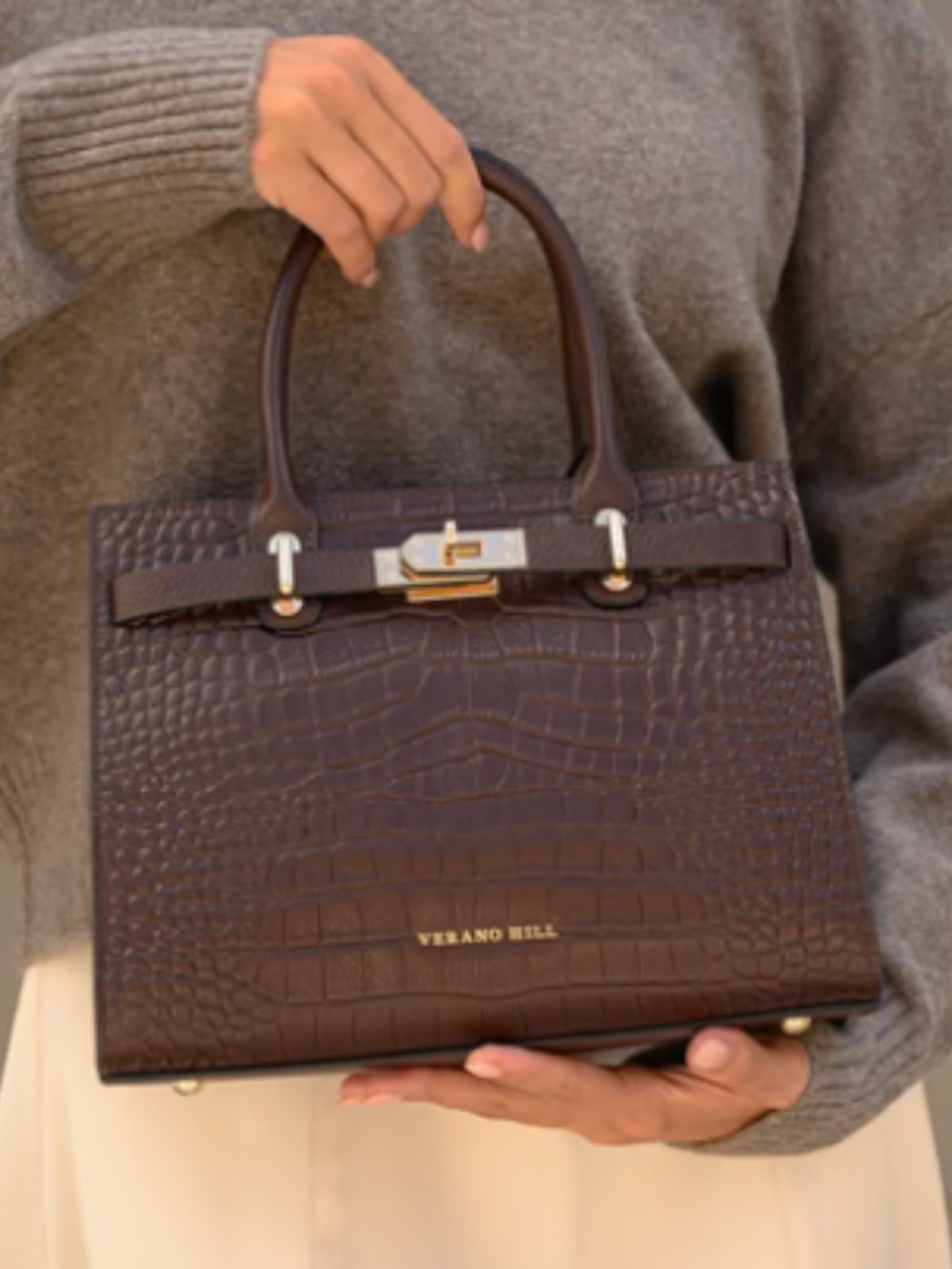 NWOT Verano Hill Marseille Dark Brown Leather Handbag - Picture 3 of 5